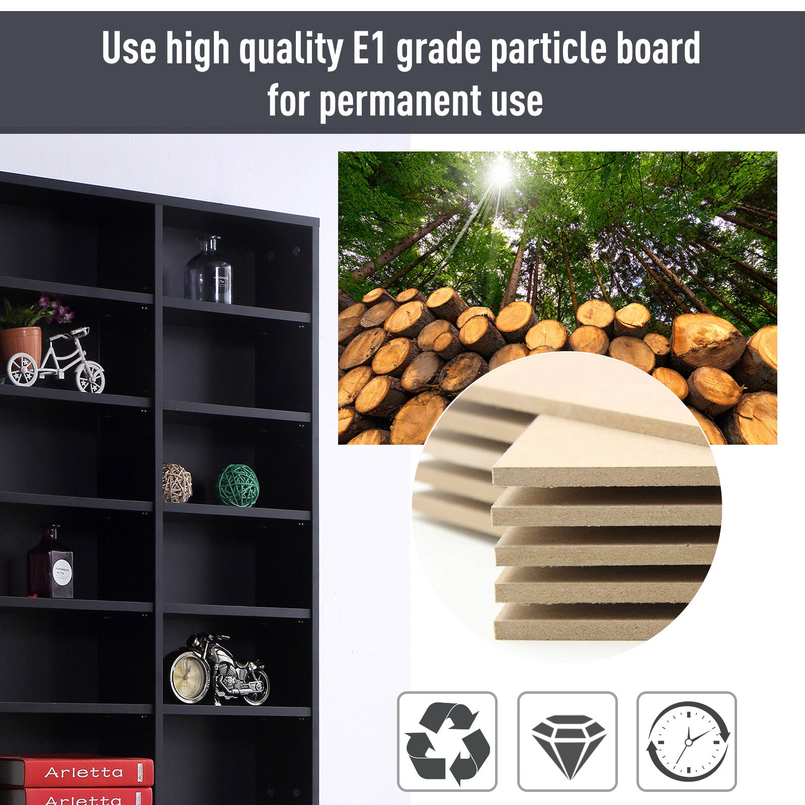 HOMCOM 1116 CD/ 528 DVD Storage Unit, Media Storage Shelf, Wooden Display Unit with Adjustable Shelves, 102 x 195 cm, Black